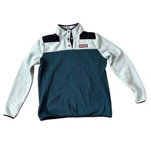 VINEYARD VINES Colorblock Teal Fleece Pullover Sweater Sweatshirt Top S